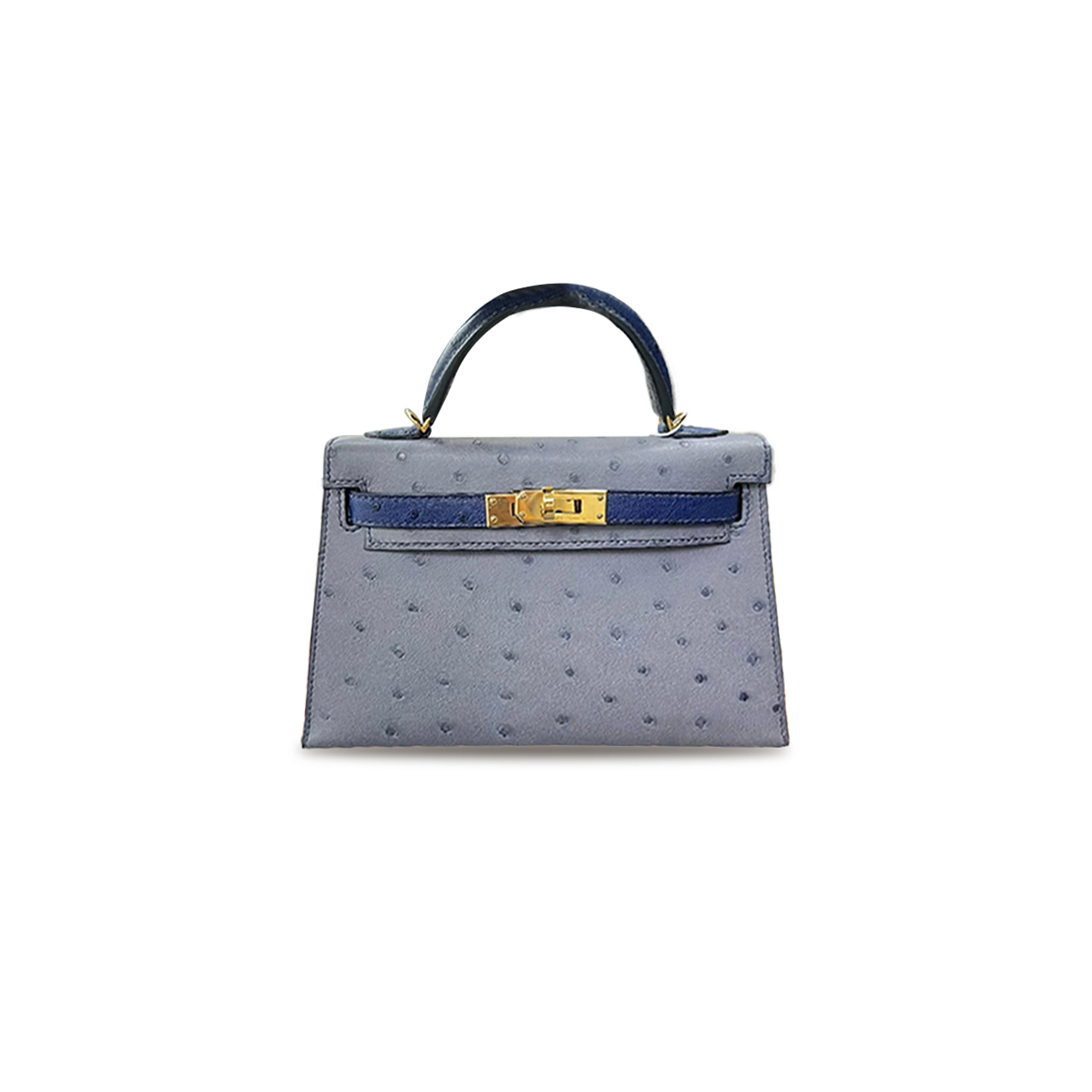 H**mes master mini kelly ii ostrich leather, agate gray and iris blue (19*12*5.5cm)